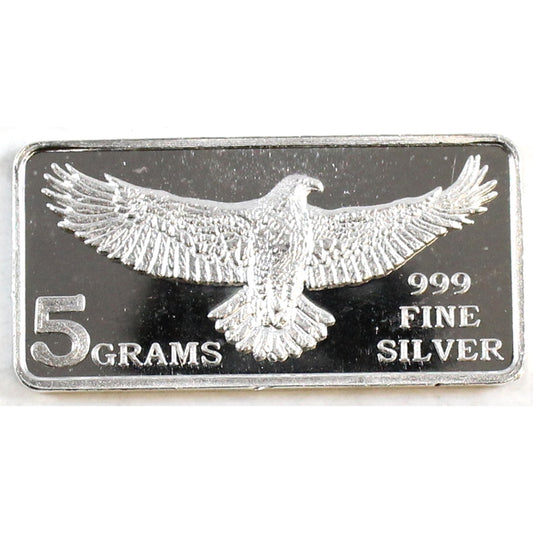 Monarch Eagle 5 gram .999 Fine Silver Bar (No Tax) - Lightly toned
