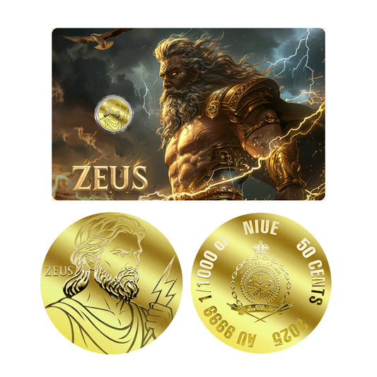 2025 Niue 50 Cents Zeus 1/1000oz 24K .9999 Gold in Card (No Tax)