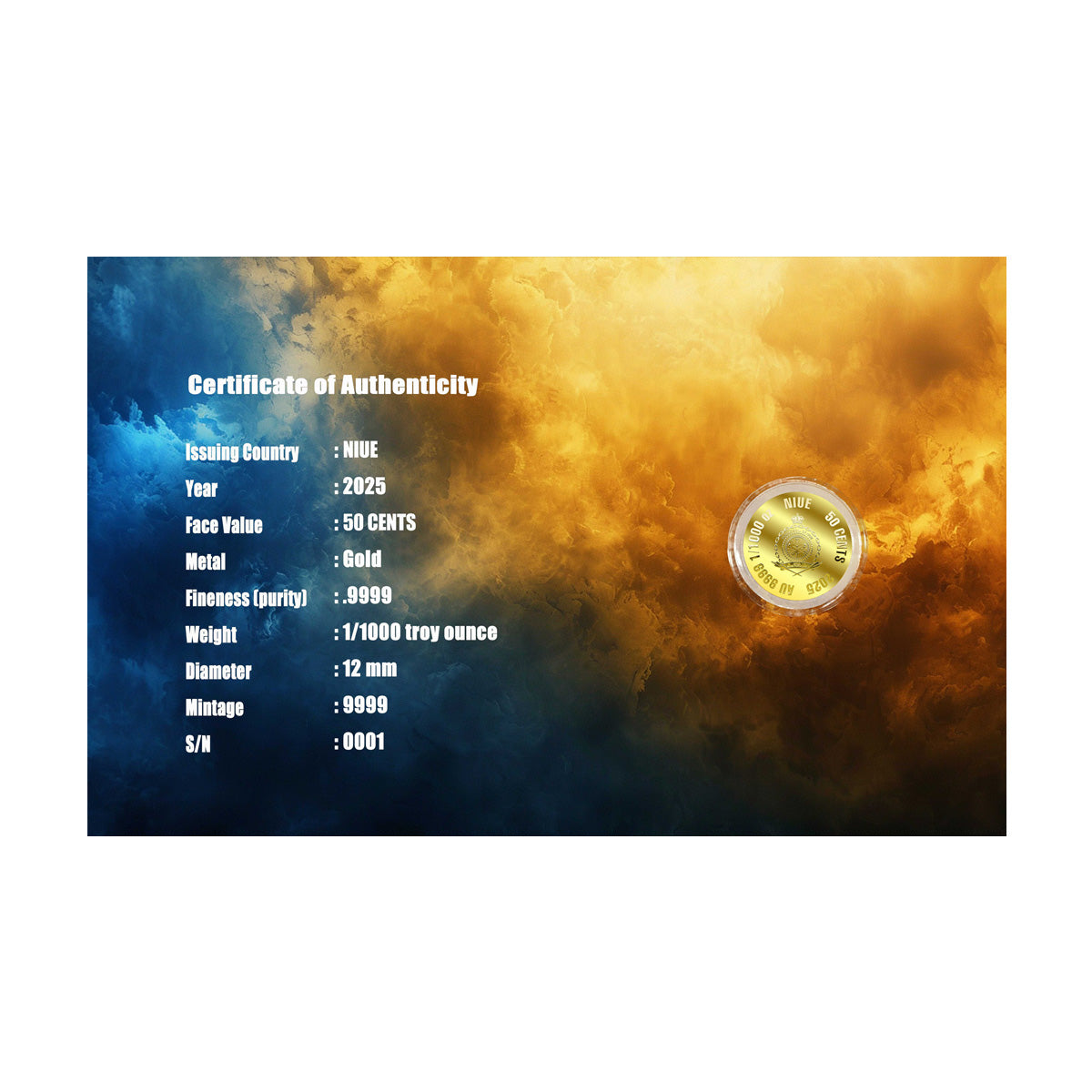 2025 Niue 50 Cents Zeus 1/1000oz 24K .9999 Gold in Card (No Tax)