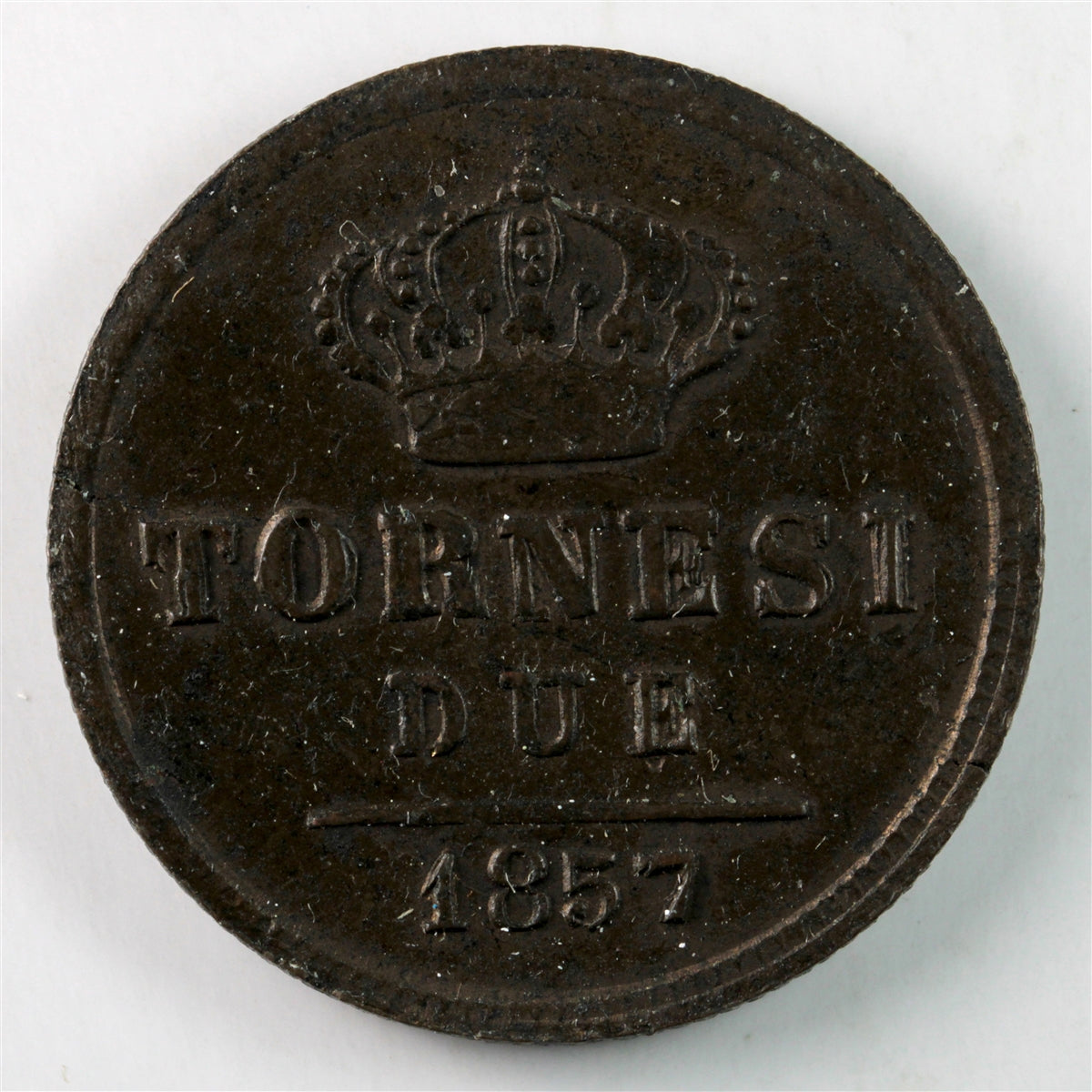 Italy 1857 Naples 2 Tornesi Almost Uncirculated (AU50) $