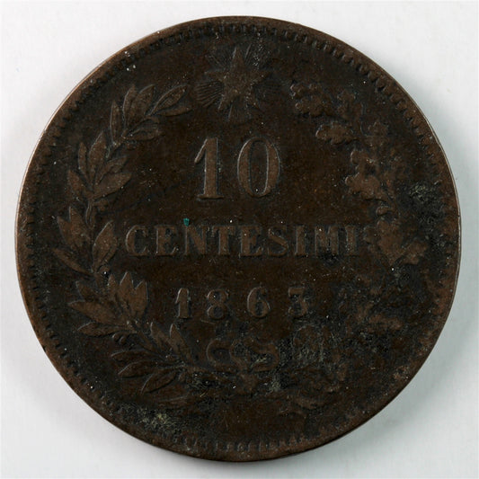 Italy 1863 10 Centesimi VF-EF (VF-30) $