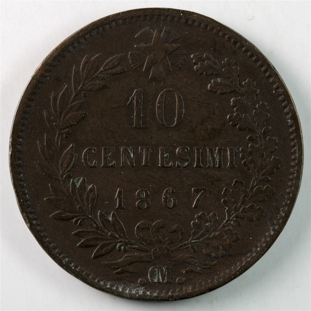 Italy 1867OM 10 Centesimi Extra Fine (EF40) $