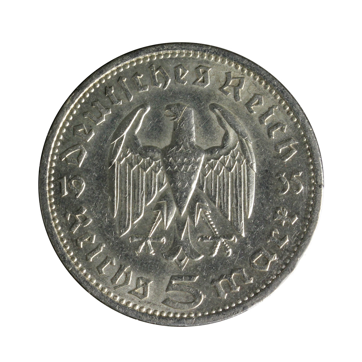 German Third Reich 1935A Hindenburg 5 Marks Extra Fine (EF40)