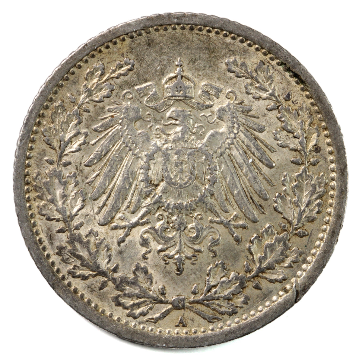 German Empire 1911A 1/2 Mark Almost Uncirculated (AU50) $