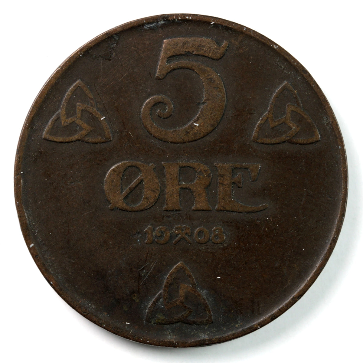 Norway 1908 5 Ore VF-EF (VF-30) $