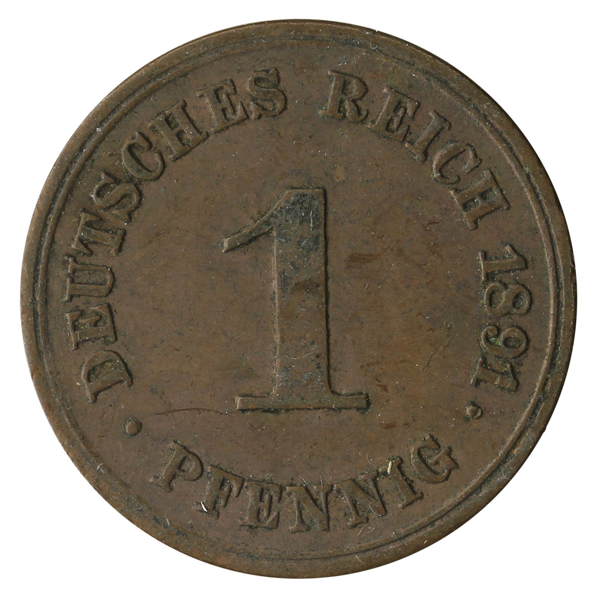 German Empire 1891F Pfennig Extra Fine (EF40) $