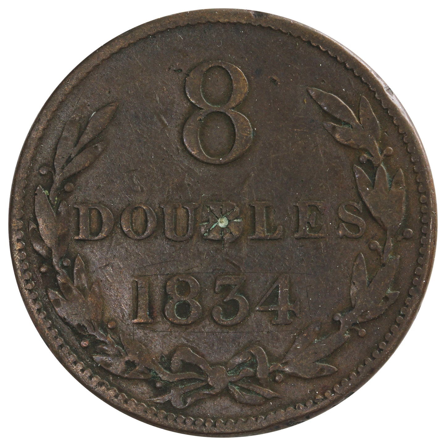Guernsey 1834 8 Doubles VF-EF (VF30)