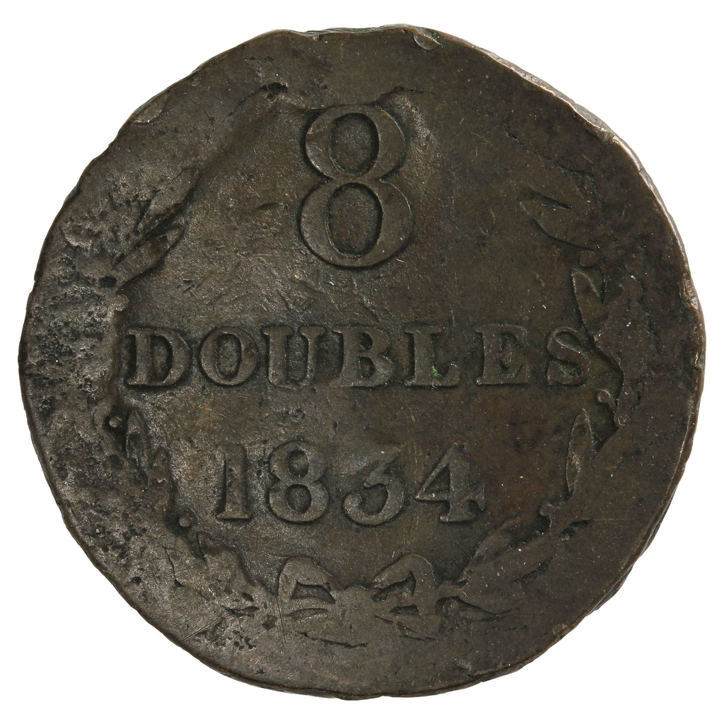 Guernsey 1834 8 Doubles Very Fine (VF20)