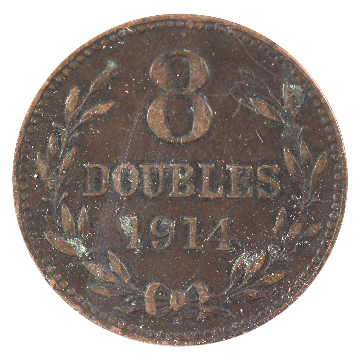 Guernsey 1914H 8 Doubles Almost Uncirculated (AU50)