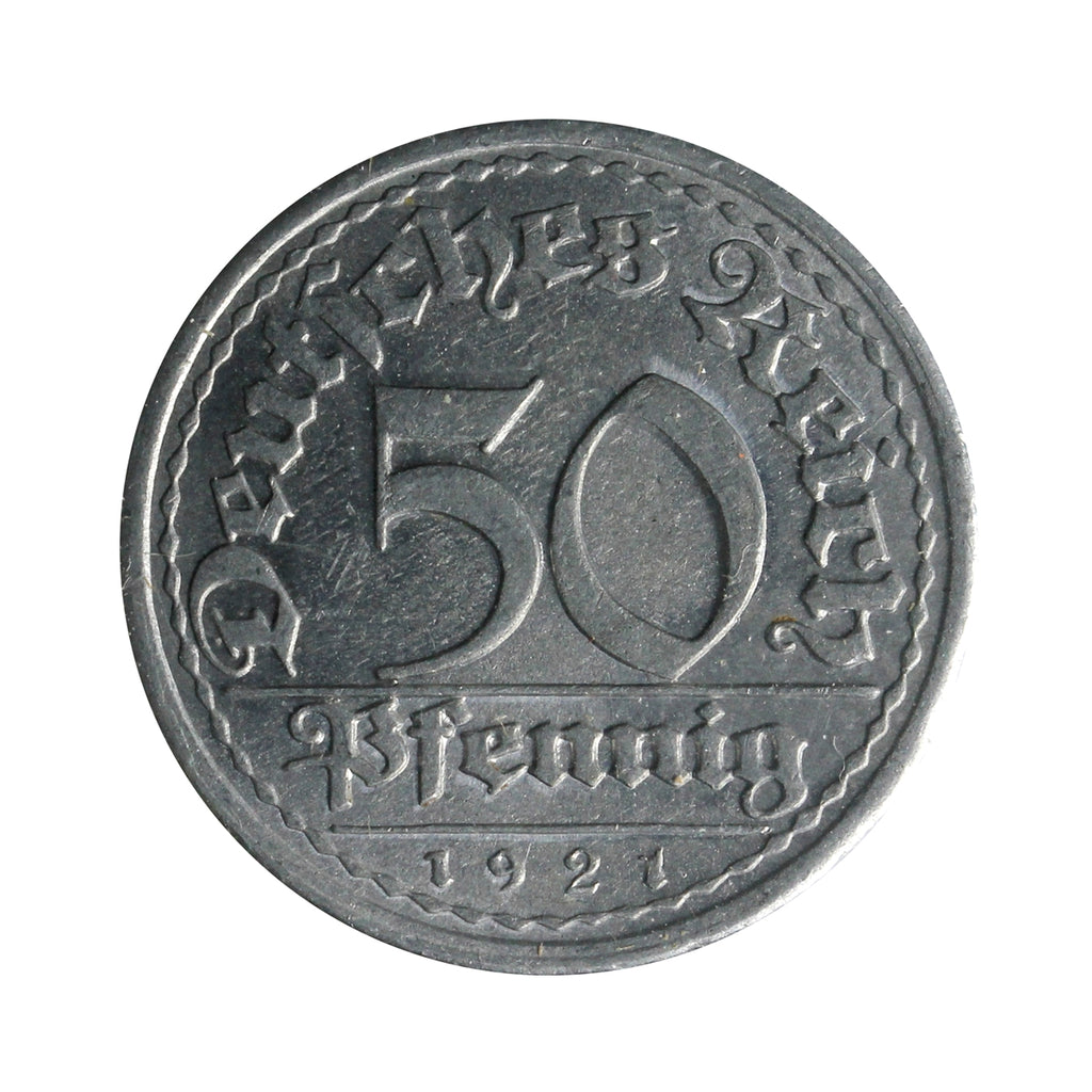 German Weimar Republic 1921F 50 Pfennig Uncirculated (MS60)