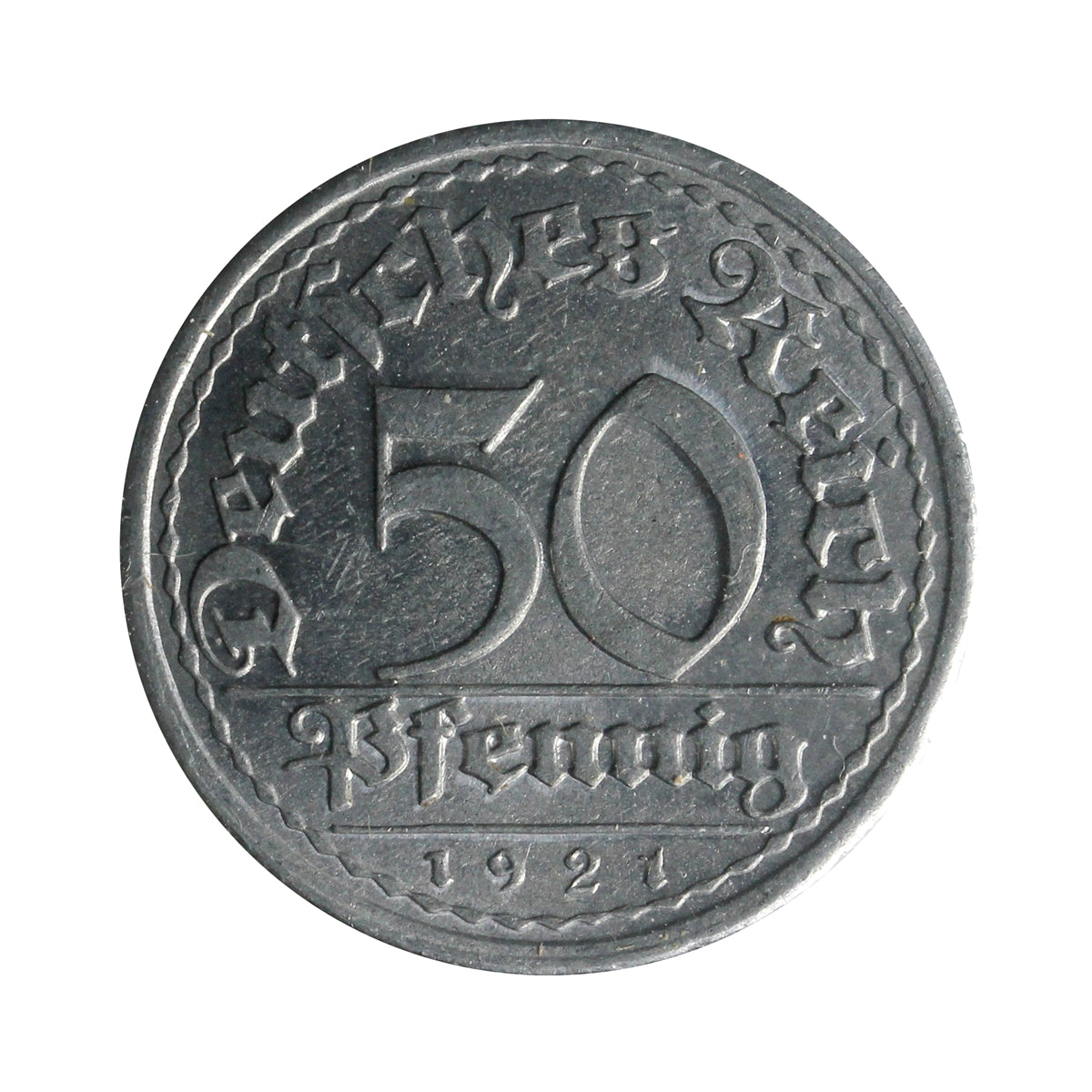 German Weimar Republic 1921F 50 Pfennig Uncirculated (MS60)