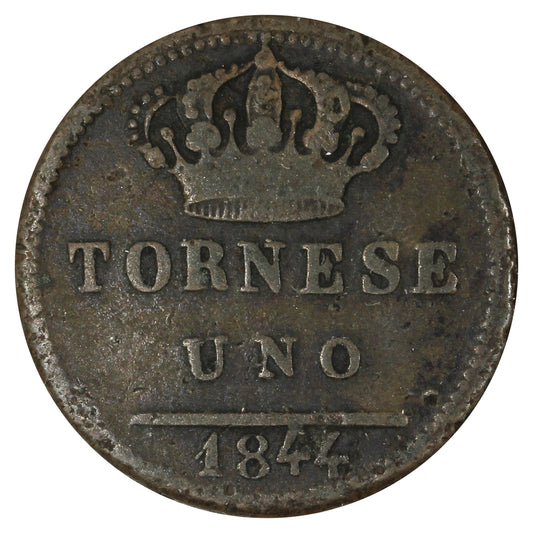 Italy 1844 Naples Tornese Very Fine (VF-20)