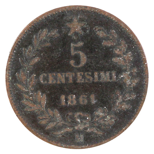 Italy 1861M 5 Centesimi Extra Fine (EF-40)