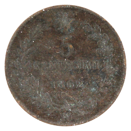 Italy 1862N 5 Centesimi VF-EF (VF-30)