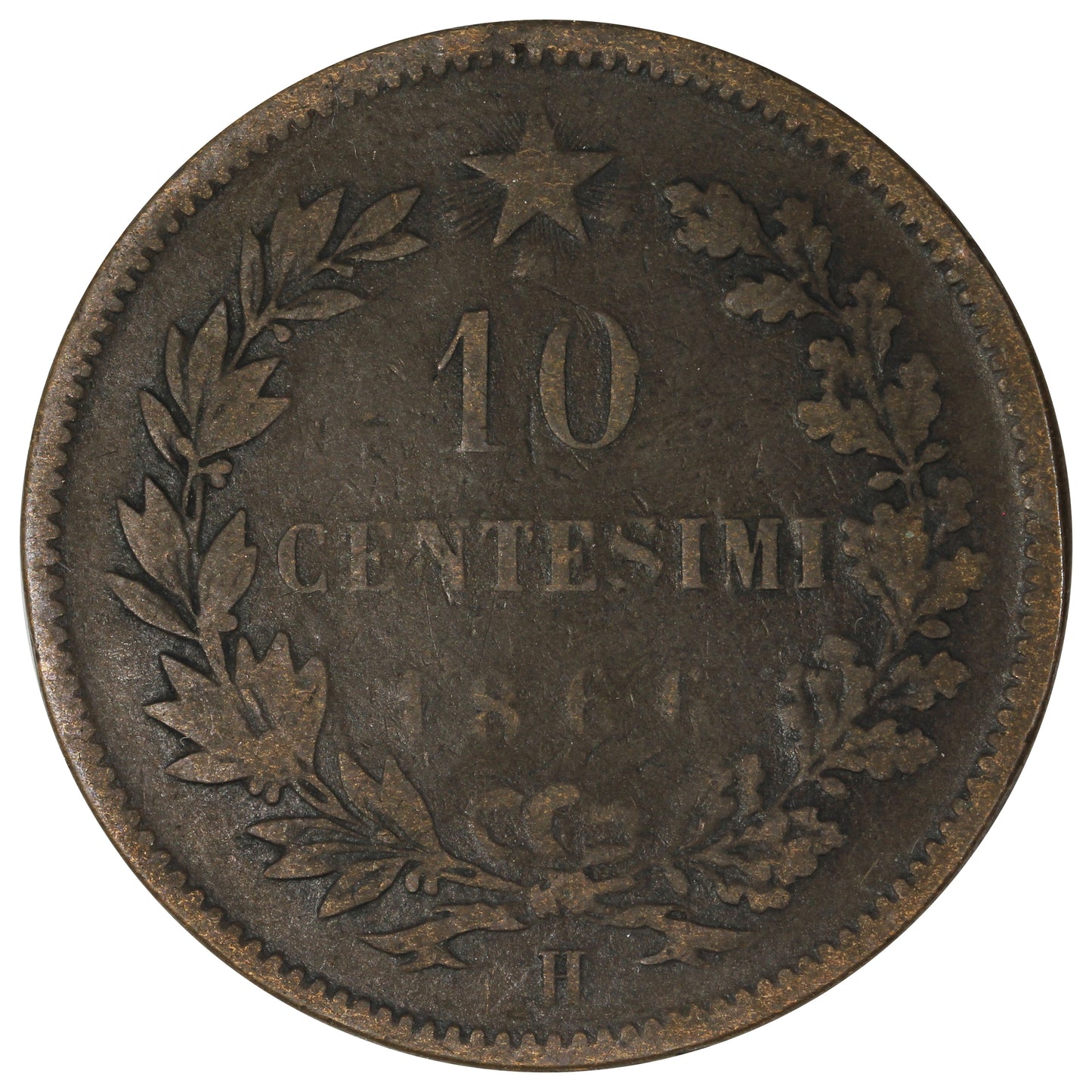 Italy 1866H 10 Centesimi F-VF (F15)