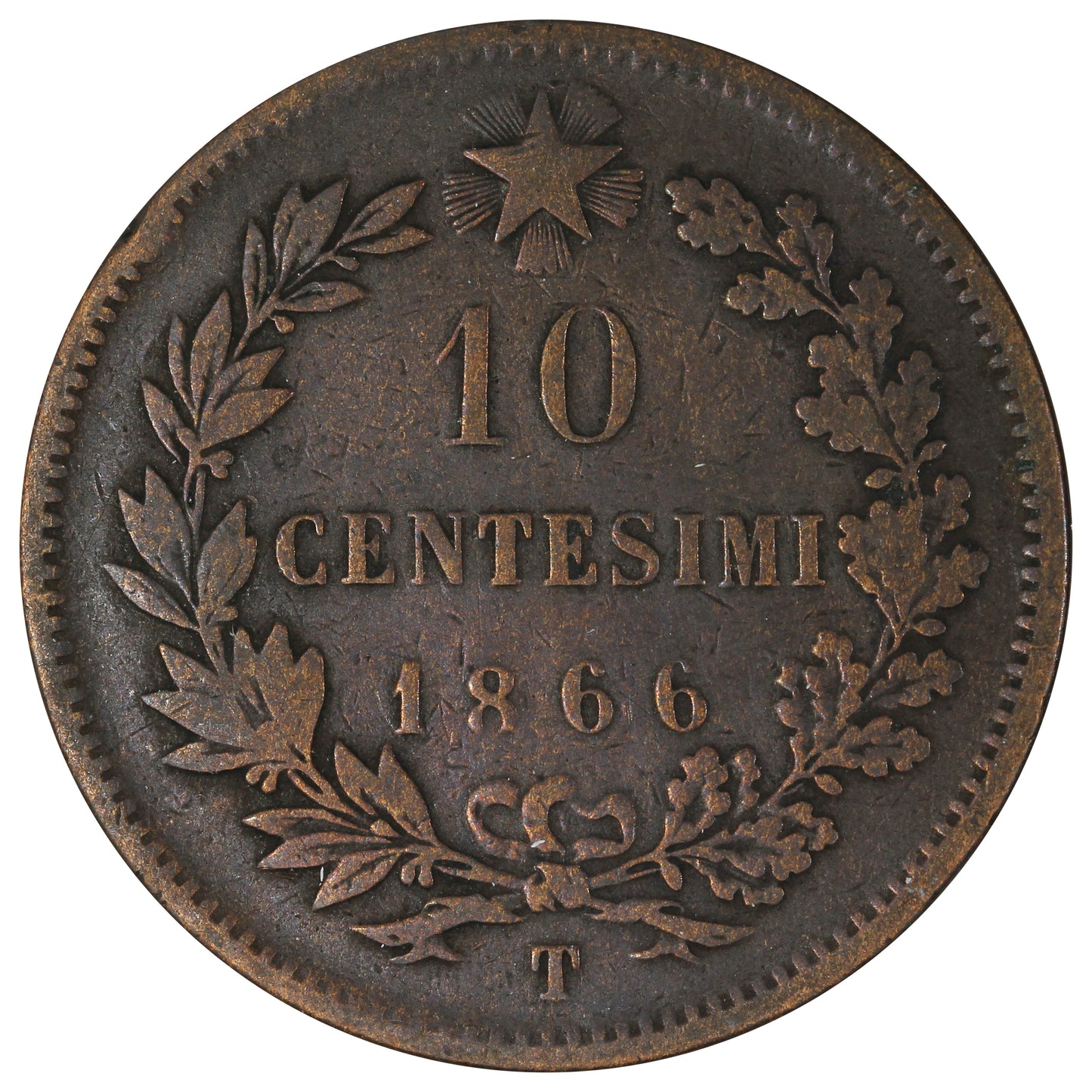 Italy 1866T 10 Centesimi VF-EF (VF30)