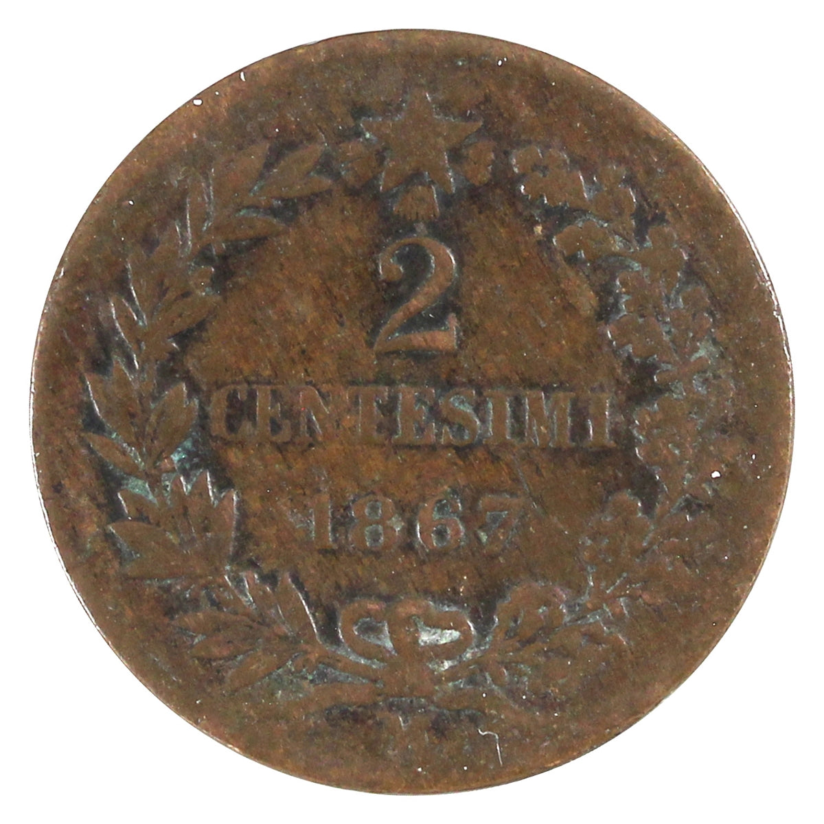 Italy 1867M 2 Centesimi Extra Fine (EF40)