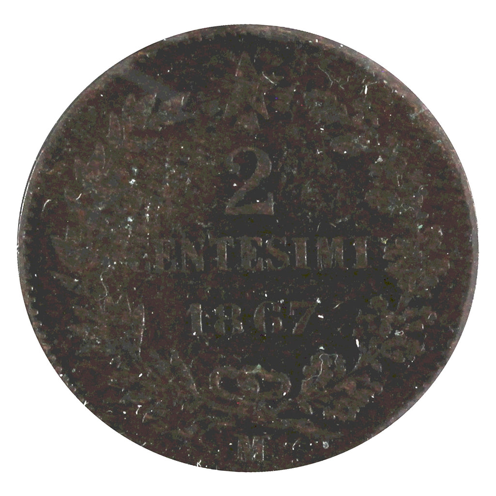 Italy 1867M 2 Centesimi VF-EF (VF30)