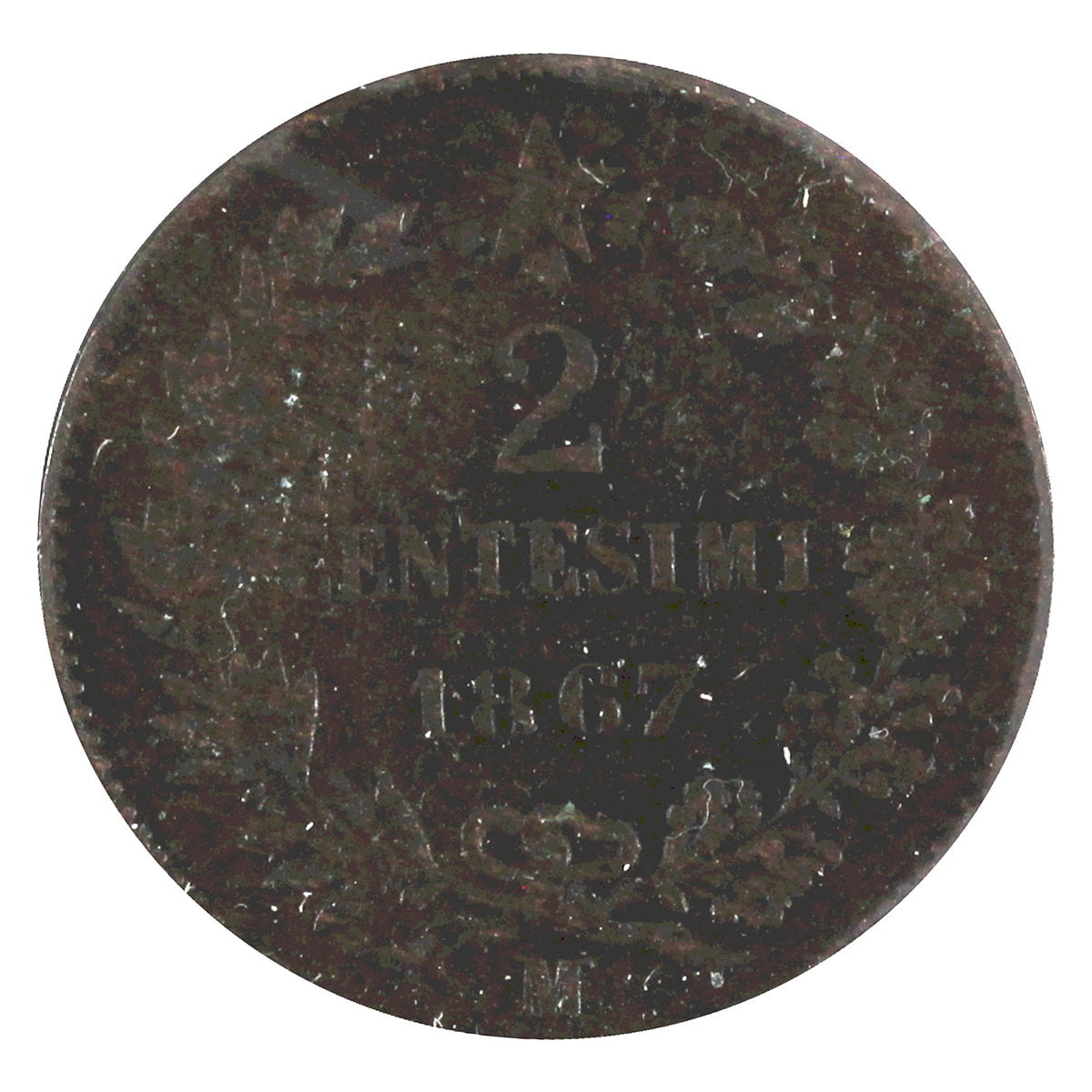 Italy 1867M 2 Centesimi VF-EF (VF30)
