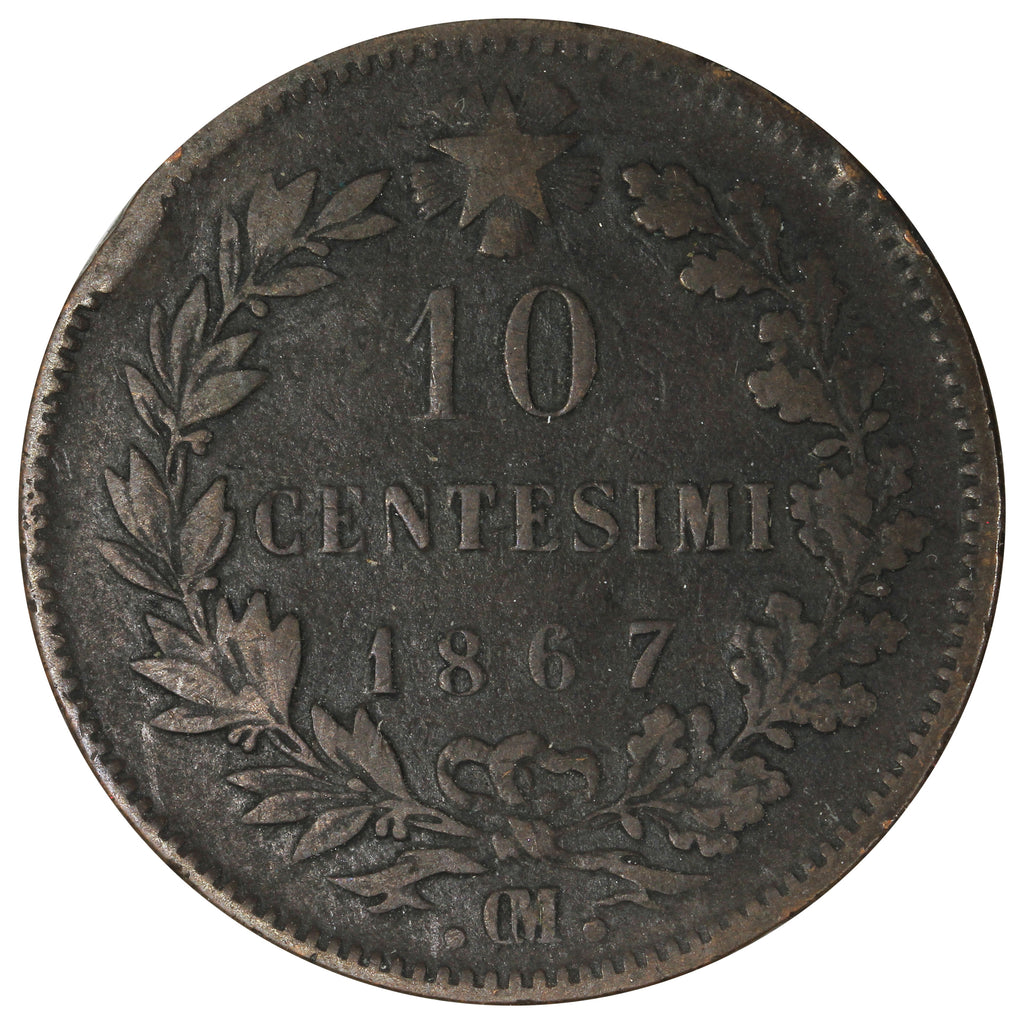 Italy 1867OM 10 Centesimi VF-EF (VF30)