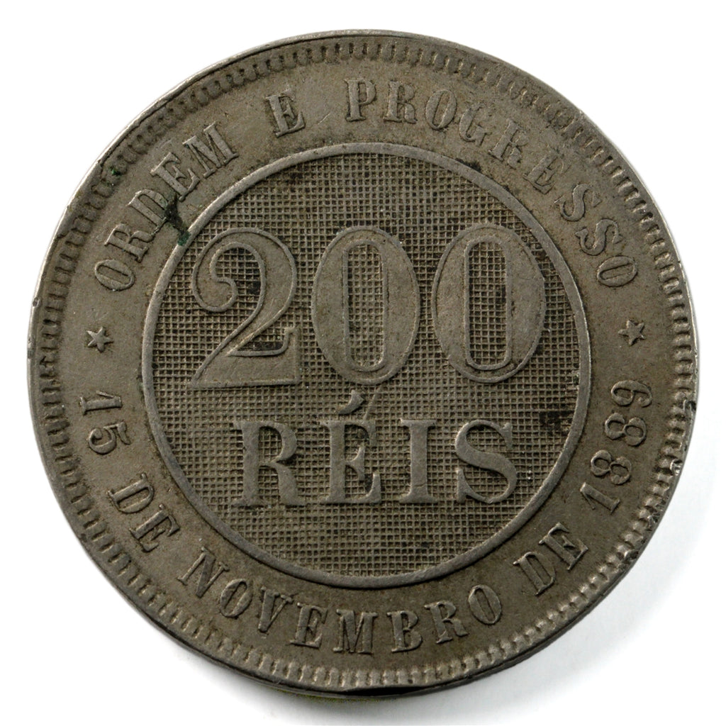 Brazil 1889 200 Reis Almost Uncirculated (AU50) $