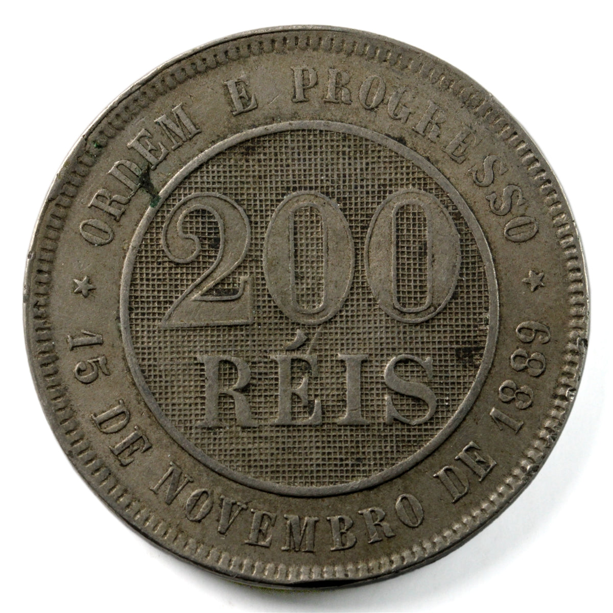 Brazil 1889 200 Reis Almost Uncirculated (AU50) $