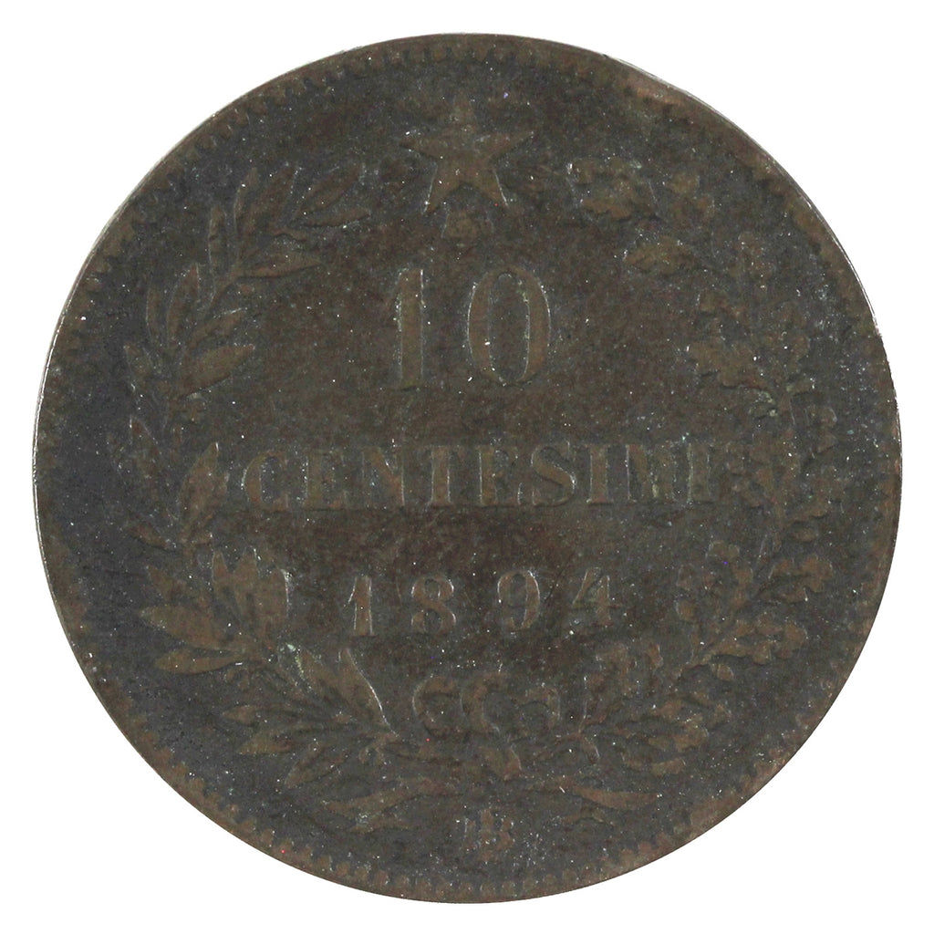 Italy 1894BO 10 Centesimi VF-EF (VF30)