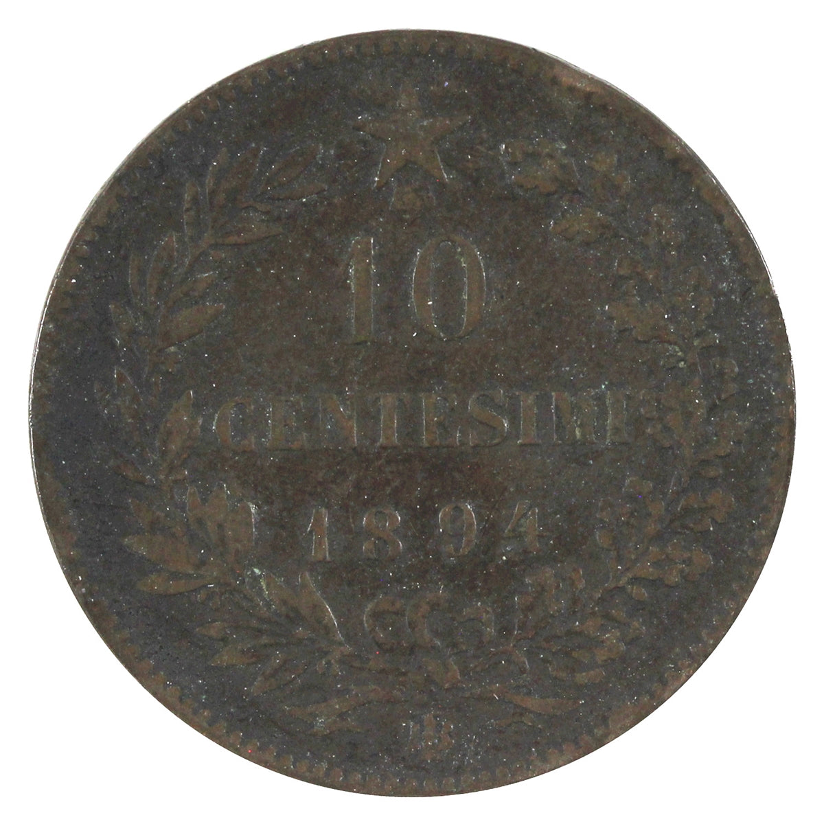 Italy 1894BO 10 Centesimi VF-EF (VF30)