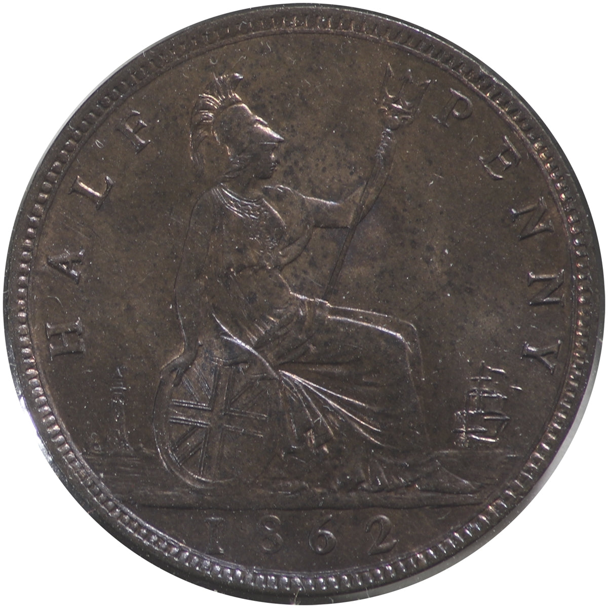 Great Britain 1862 1/2 Penny Brilliant Uncirculated (MS63) Lustrous R & B $