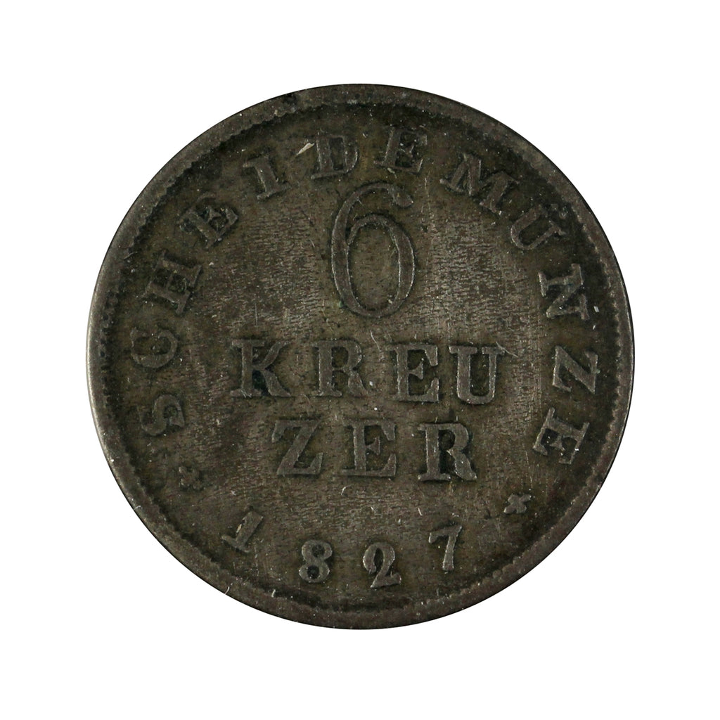 German States 1827 Hesse 6 Kreuzer VF-EF (VF30)
