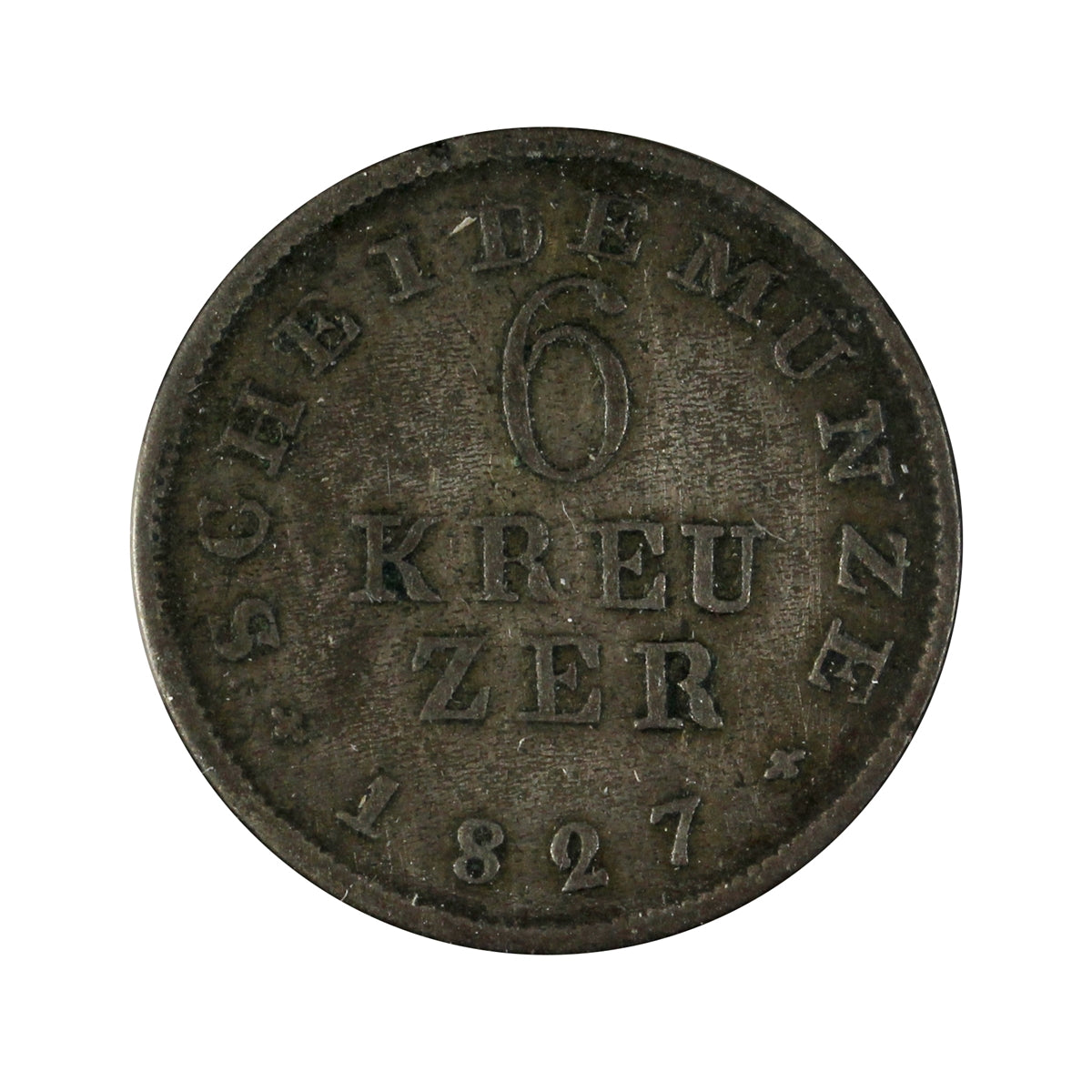 German States 1827 Hesse 6 Kreuzer VF-EF (VF30)