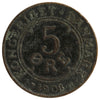 Denmark 1908VBP GJ 5 Ore VF-EF (VF30)