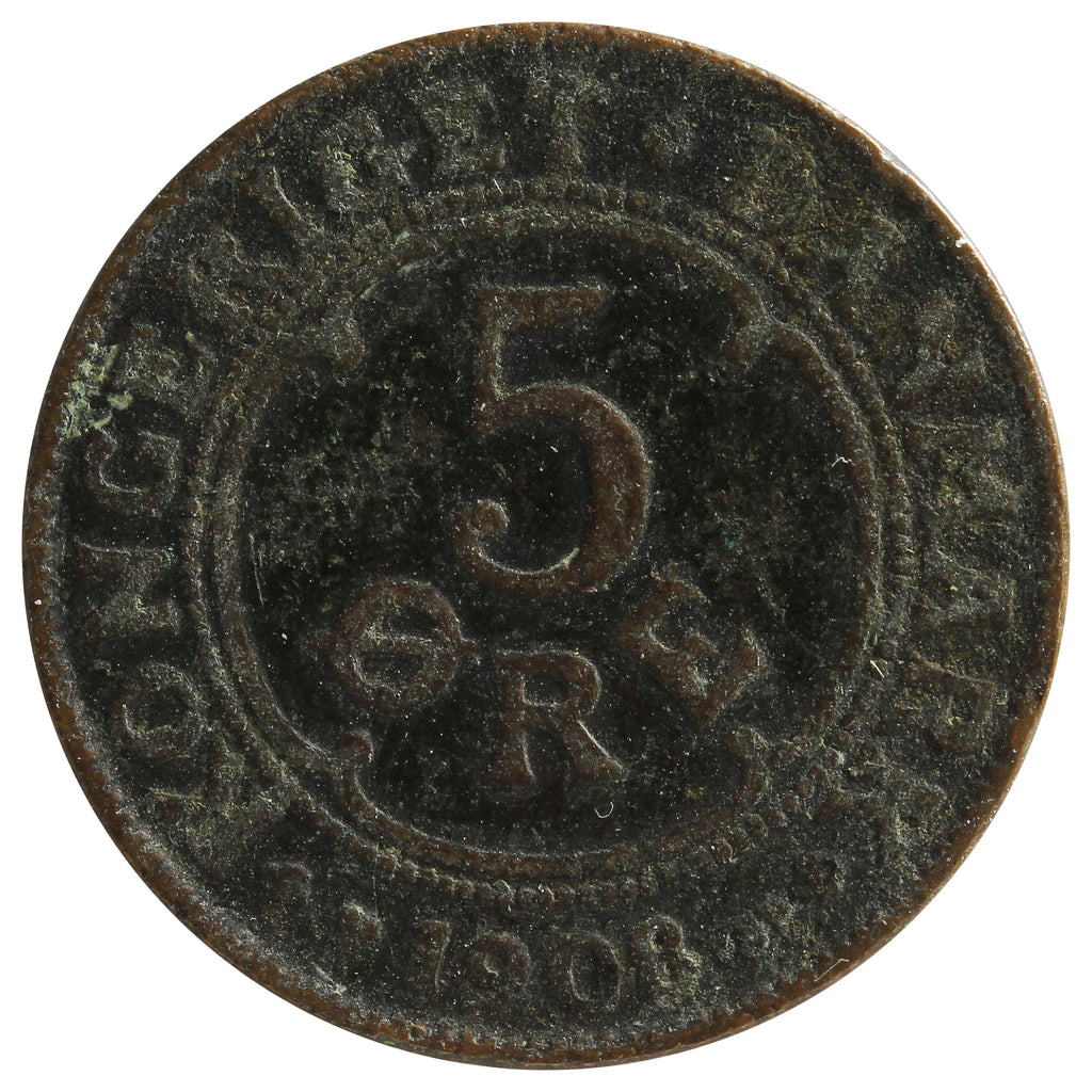 Denmark 1908VBP GJ 5 Ore VF-EF (VF30)