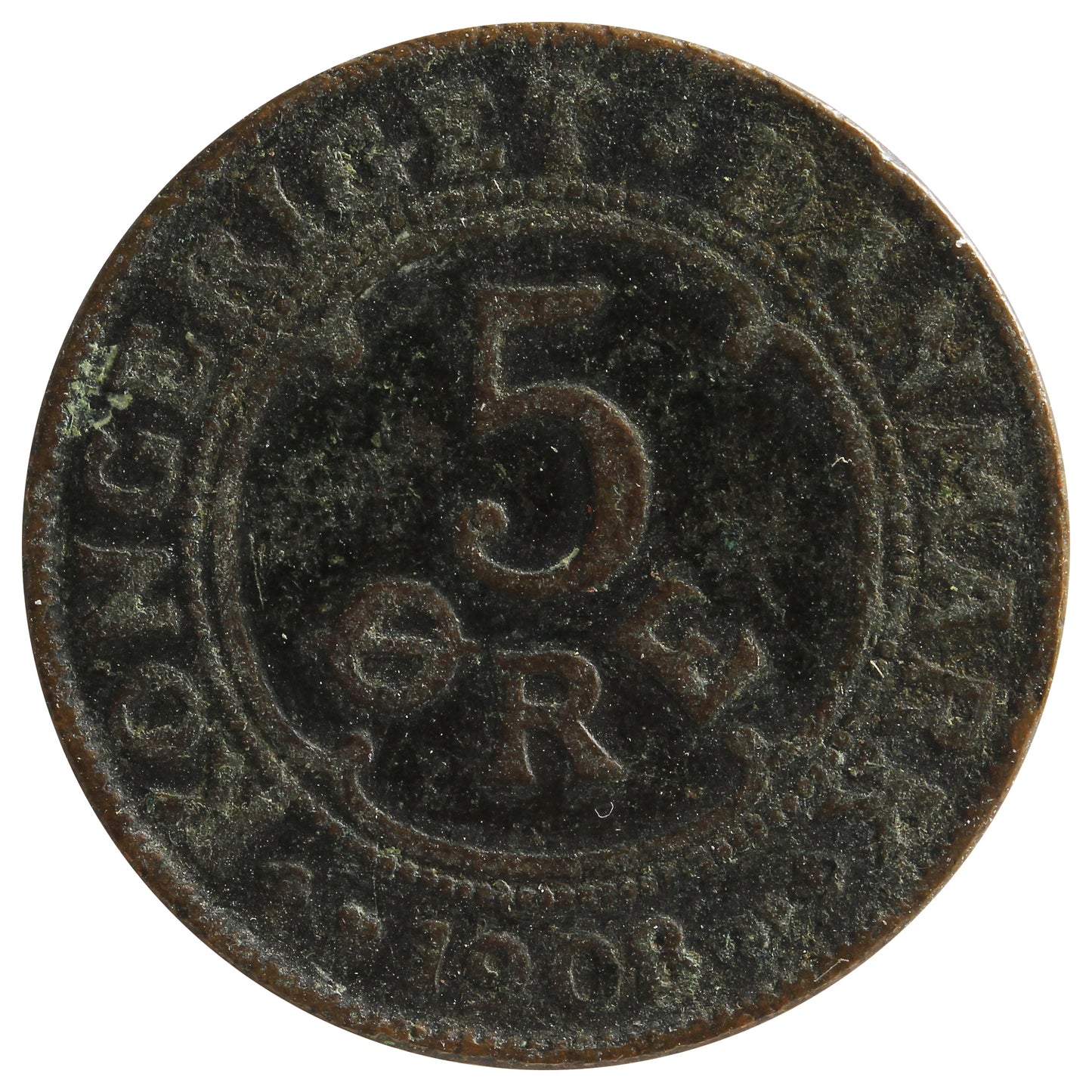 Denmark 1908VBP GJ 5 Ore VF-EF (VF30)