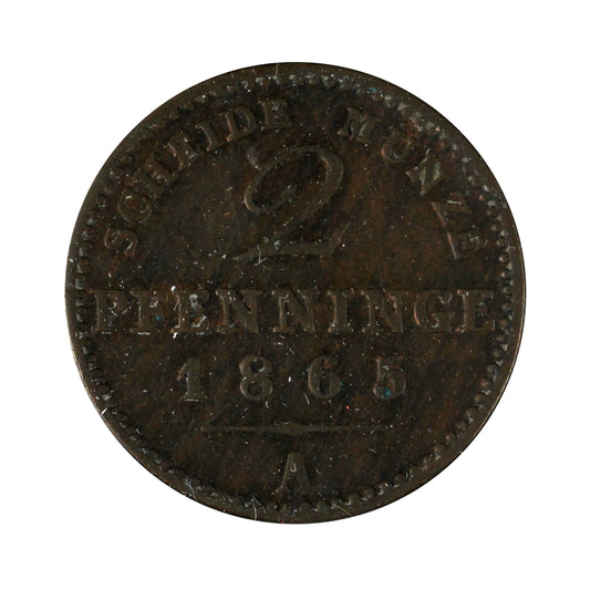 German States 1865A Prussia 2 Pfennig Almost Uncirculated (AU50)
