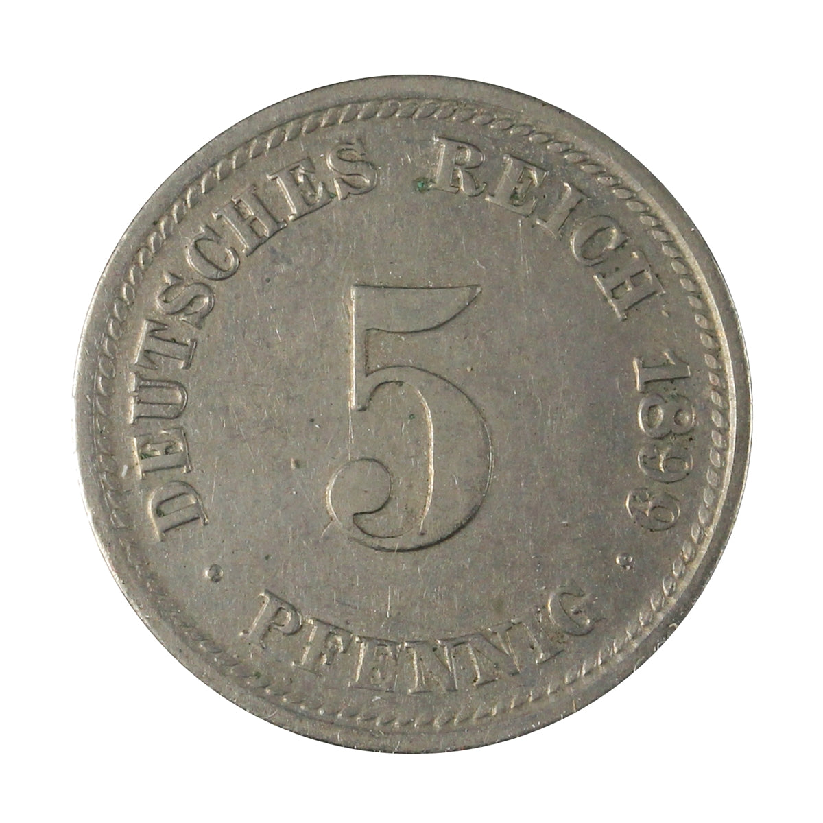 German Empire 1899D 5 Pfennig Almost Uncirculated (AU50)