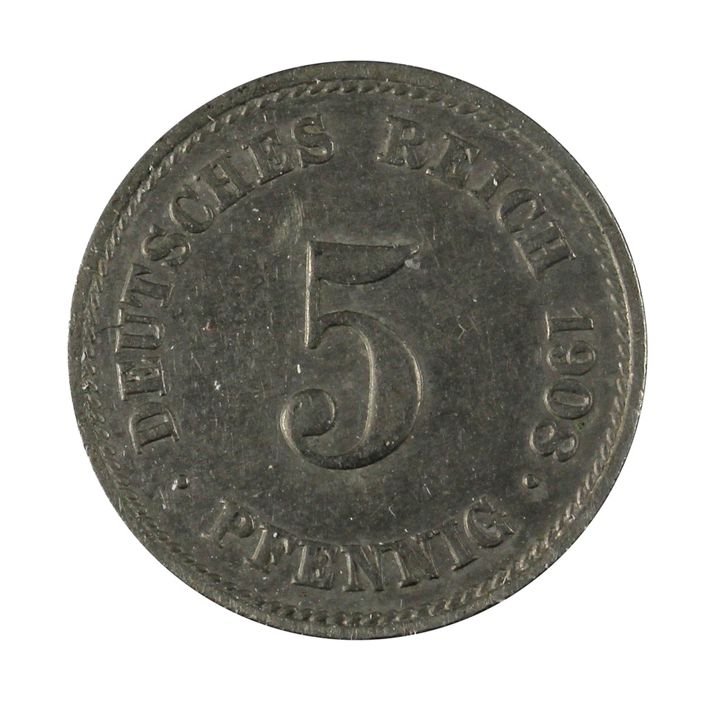 German Empire 1908J 5 Pfennig Extra Fine (EF40)