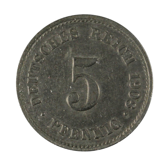 German Empire 1908J 5 Pfennig Extra Fine (EF40)