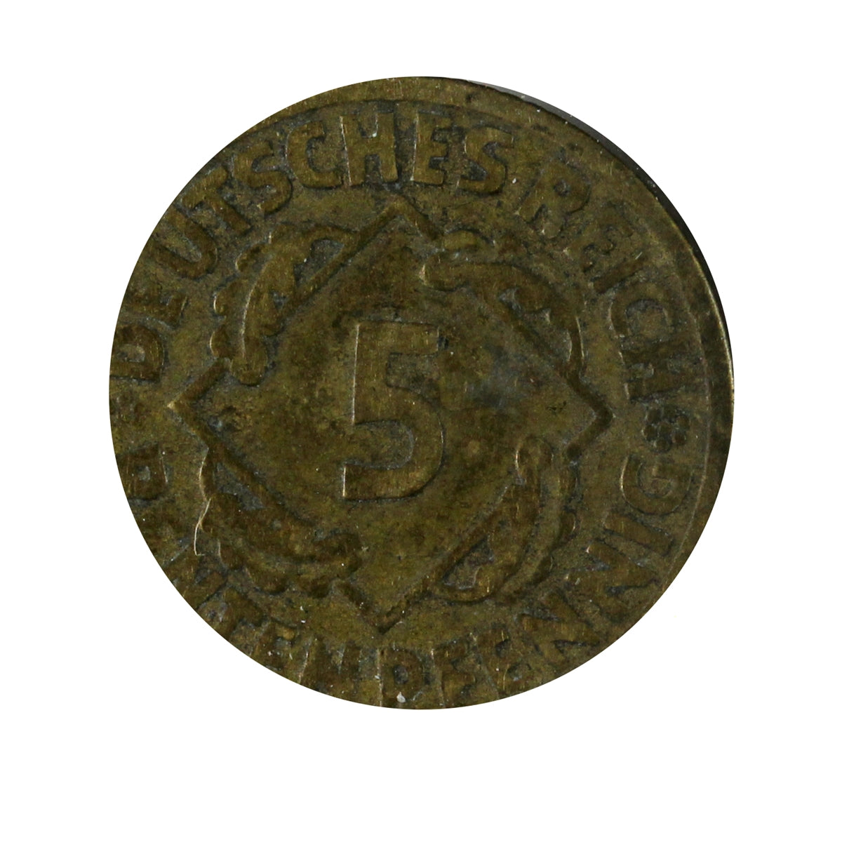 German Weimar Republic 1924F 5 Pfennig Extra Fine (EF40)