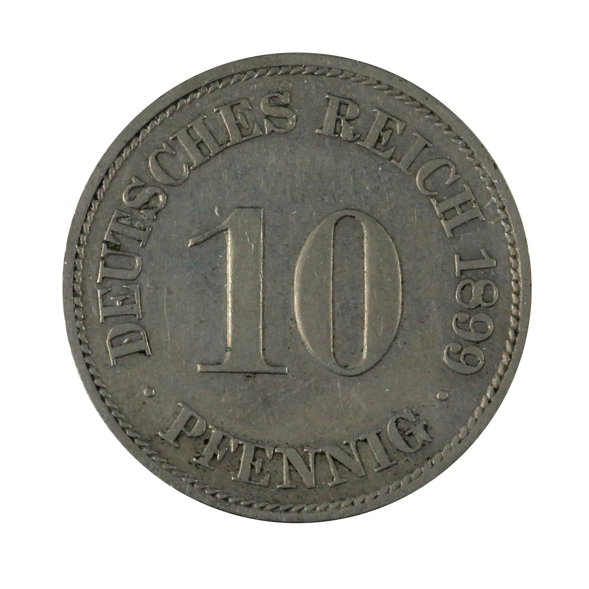 German Empire 1899A 10 Pfennig Almost Uncirculated (AU50)