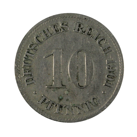 German Empire 1901D 10 Pfennig Extra Fine (EF40)