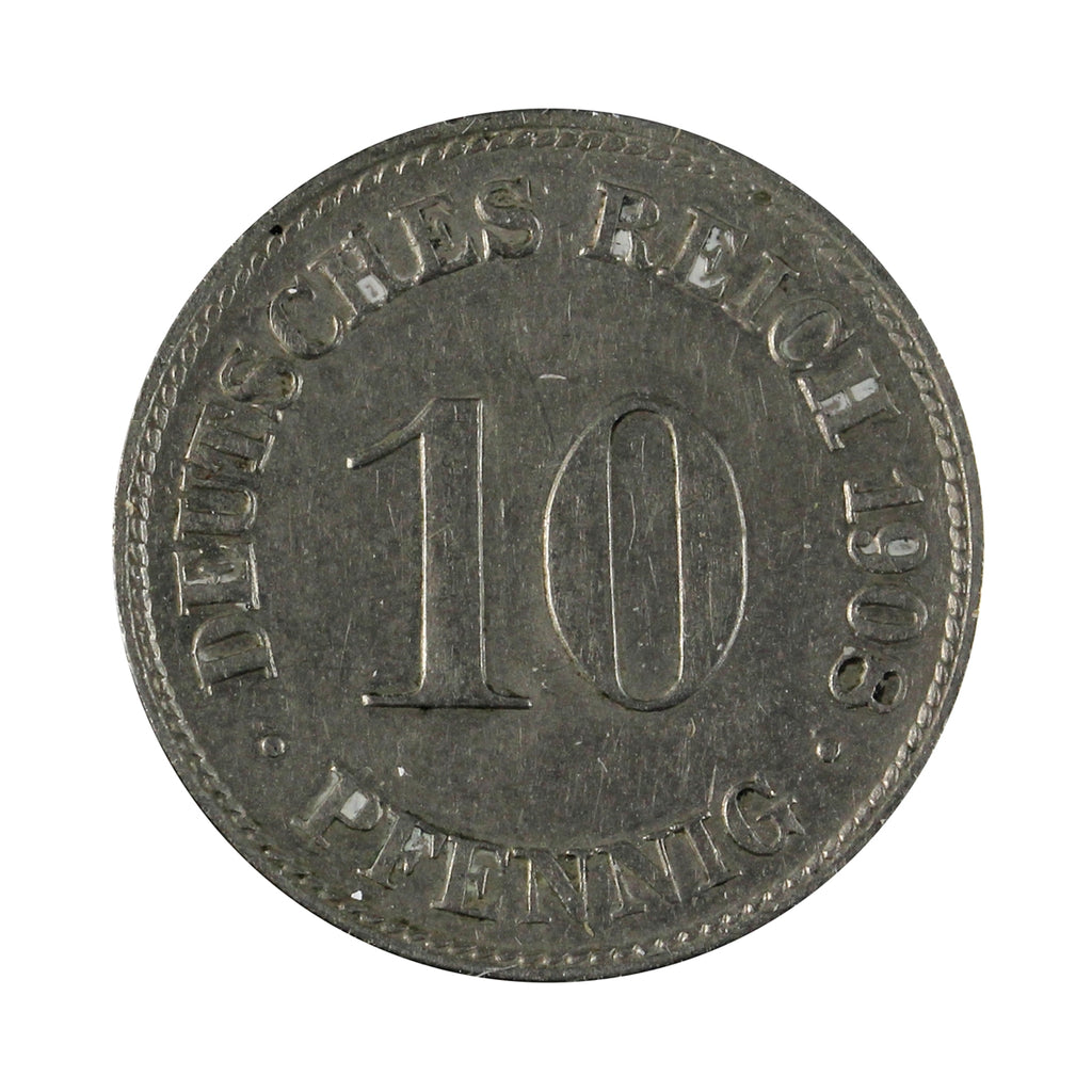 German Empire 1908D 10 Pfennig Uncirculated (MS60)