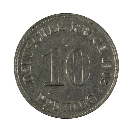 German Empire 1908D 10 Pfennig Uncirculated (MS60)