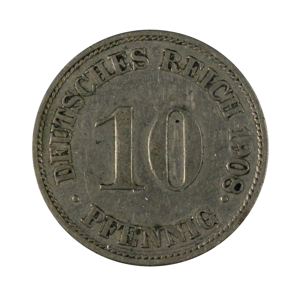 German Empire 1908J 10 Pfennig Extra Fine (EF40)