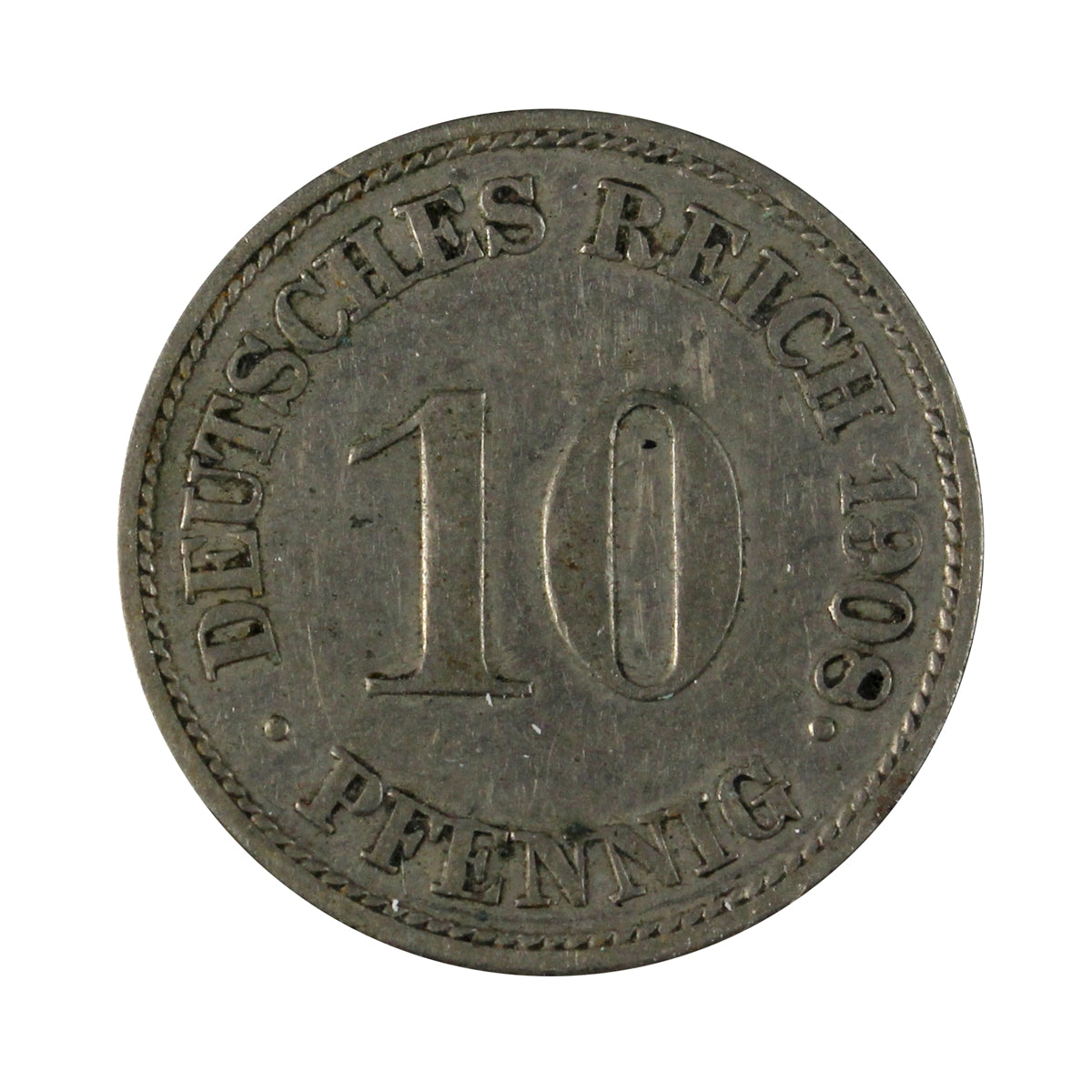 German Empire 1908J 10 Pfennig Extra Fine (EF40)