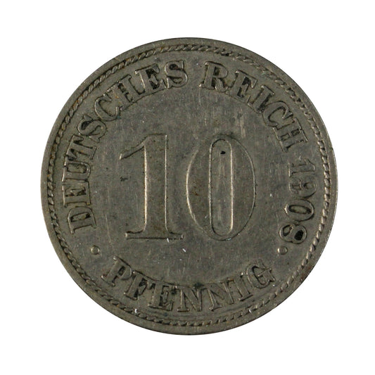 German Empire 1908J 10 Pfennig Extra Fine (EF40)