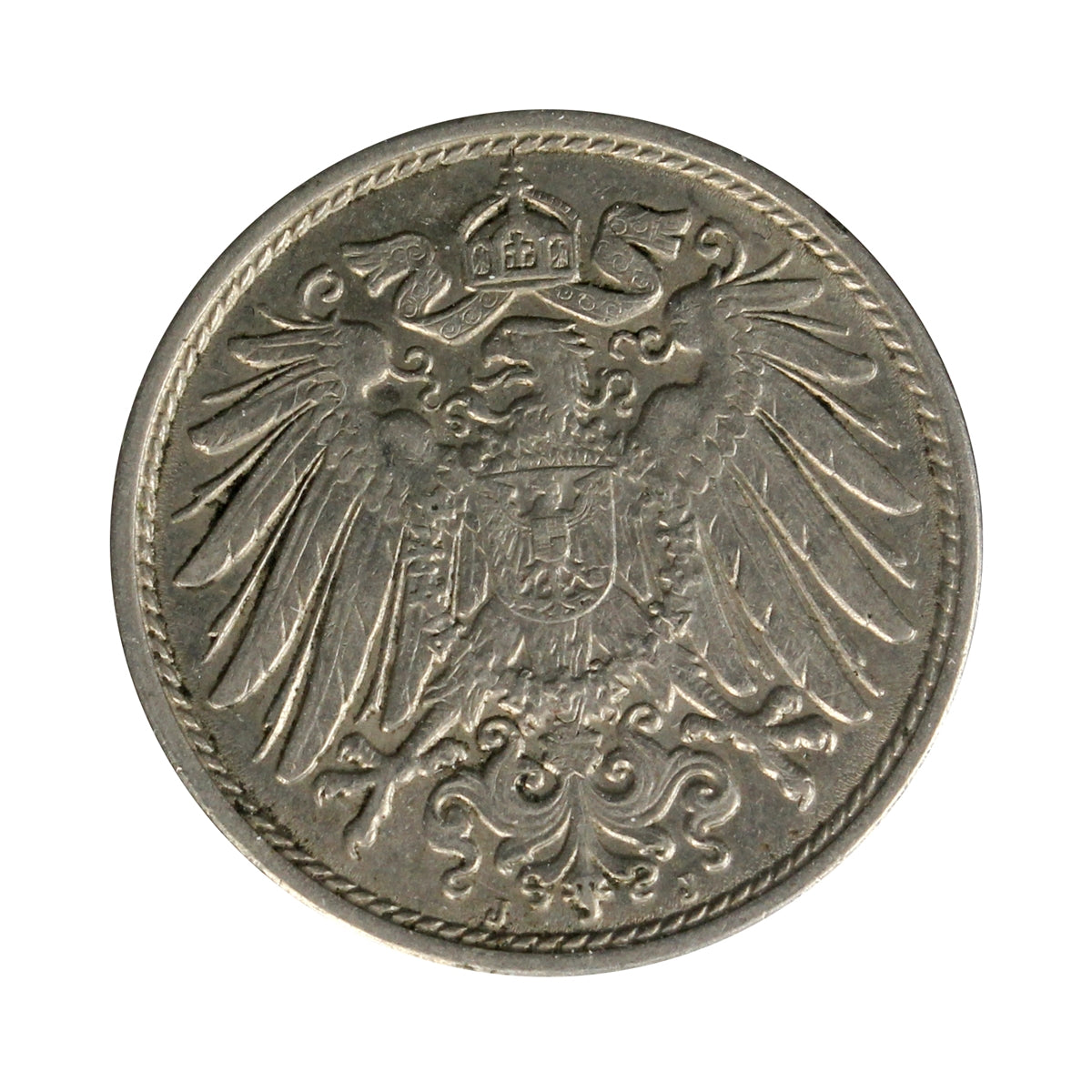 German Empire 1911J 10 Pfennig Almost Uncirculated (AU50)