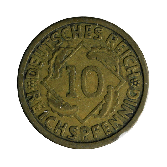 German Weimar Republic 1924J 10 Pfennig Extra Fine (EF40)