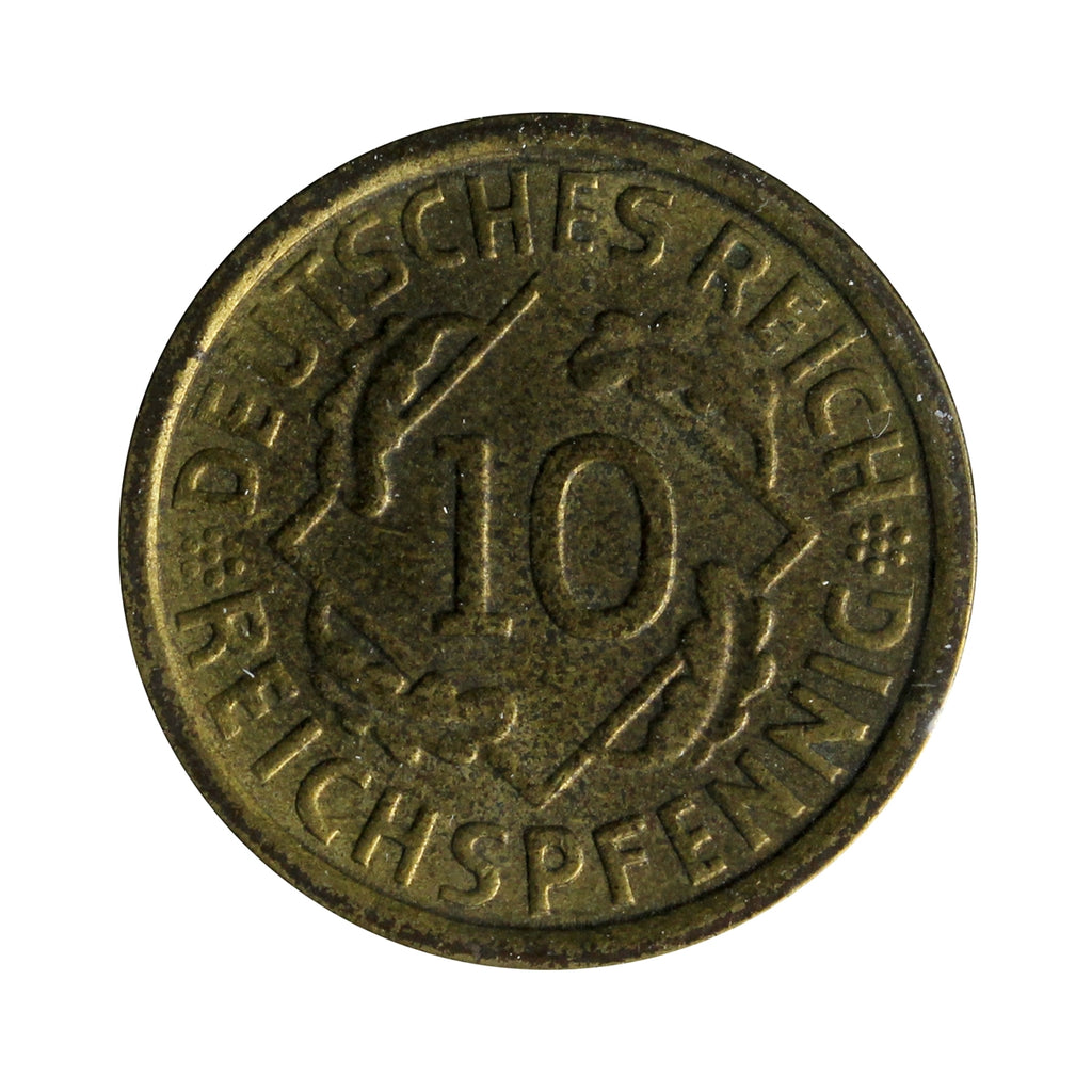 German Weimar Republic 1929A 10 Pfennig Almost Uncirculated (AU50)