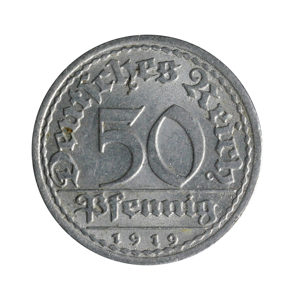 German Weimar Republic 1919A 50 Pfennig Almost Uncirculated (AU50)